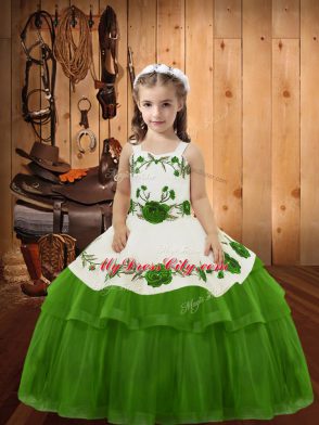 Olive Green Sleeveless Organza Lace Up Kids Formal Wear for Sweet 16 and Quinceanera