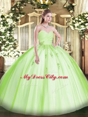Beautiful Yellow Green Ball Gowns Tulle Sweetheart Sleeveless Beading and Appliques Floor Length Lace Up 15 Quinceanera Dress