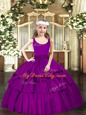 Fuchsia Scoop Zipper Beading Little Girl Pageant Dress Sleeveless