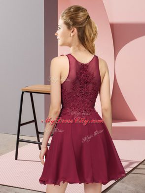 Eggplant Purple Empire Appliques Court Dresses for Sweet 16 Zipper Chiffon Sleeveless Mini Length
