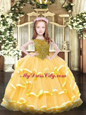 Orange Scoop Zipper Beading and Ruffled Layers Little Girls Pageant Gowns Sleeveless