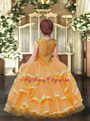 Orange Scoop Zipper Beading and Ruffled Layers Little Girls Pageant Gowns Sleeveless