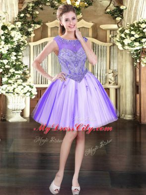 Wonderful Lavender Tulle Lace Up Scoop Sleeveless Mini Length Beading