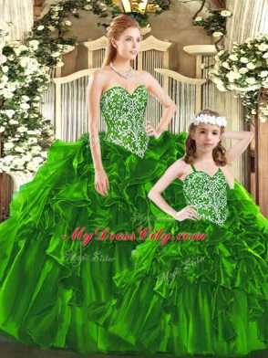 Fashionable Organza Sleeveless Floor Length Sweet 16 Quinceanera Dress and Beading and Ruffles
