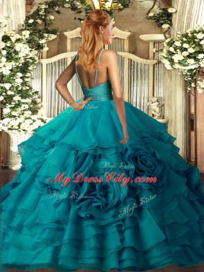 Floor Length Purple Vestidos de Quinceanera Fabric With Rolling Flowers Sleeveless Ruching