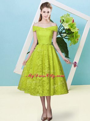 Off The Shoulder Cap Sleeves Lace Bridesmaid Dresses Bowknot Lace Up