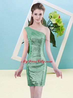 Turquoise Column/Sheath Sequined One Shoulder Sleeveless Sequins Mini Length Zipper Homecoming Dress