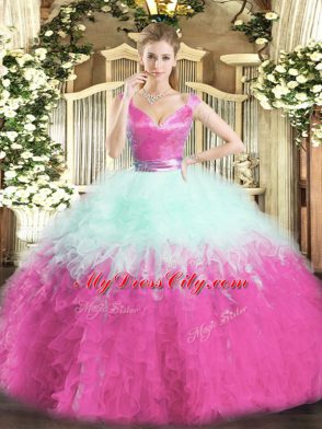 Multi-color Sleeveless Organza Zipper Sweet 16 Dress for Military Ball and Sweet 16 and Quinceanera