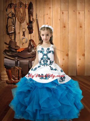 Floor Length Ball Gowns Sleeveless Baby Blue Girls Pageant Dresses Lace Up