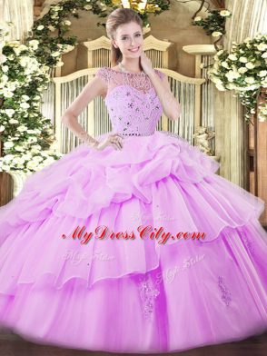 Low Price Bateau Sleeveless Zipper 15 Quinceanera Dress Lilac Tulle