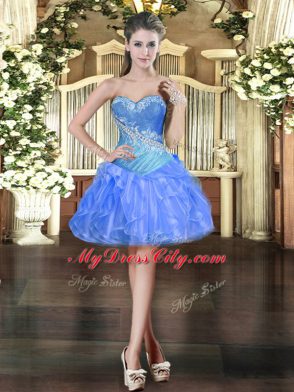 Organza Sleeveless Mini Length Evening Dress and Beading and Ruffles