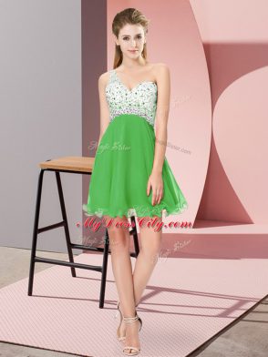 Noble Green Sleeveless Mini Length Beading Criss Cross Prom Gown