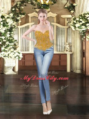 Gold Sleeveless Tulle Lace Up Quince Ball Gowns for Military Ball and Sweet 16 and Quinceanera