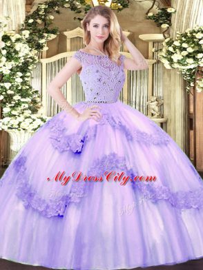Ball Gowns Quinceanera Gown Lavender Bateau Tulle Sleeveless Floor Length Zipper