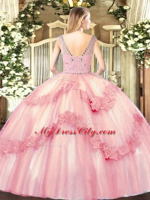 Ball Gowns Quinceanera Gown Lavender Bateau Tulle Sleeveless Floor Length Zipper