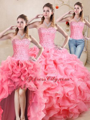 Organza Sleeveless Floor Length Vestidos de Quinceanera and Beading and Ruffles