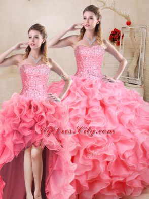 Organza Sleeveless Floor Length Vestidos de Quinceanera and Beading and Ruffles