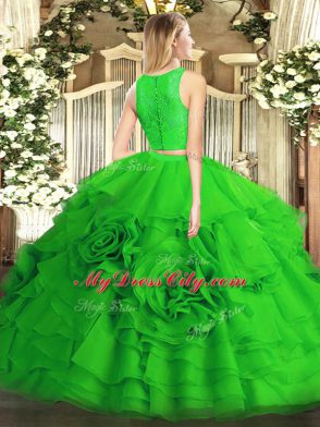 New Arrival Yellow Green Scoop Neckline Ruffles Sweet 16 Quinceanera Dress Sleeveless Zipper