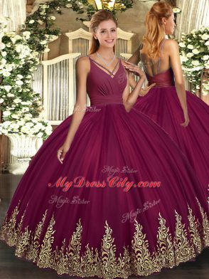 V-neck Sleeveless Tulle 15th Birthday Dress Beading and Appliques Backless