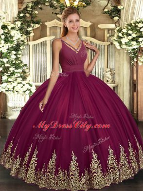 V-neck Sleeveless Tulle 15th Birthday Dress Beading and Appliques Backless