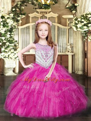 Fancy Tulle Sleeveless Floor Length Pageant Dress for Womens and Beading and Ruffles
