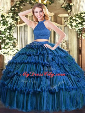 Flare Sleeveless Backless Floor Length Beading and Ruffled Layers 15 Quinceanera Dress