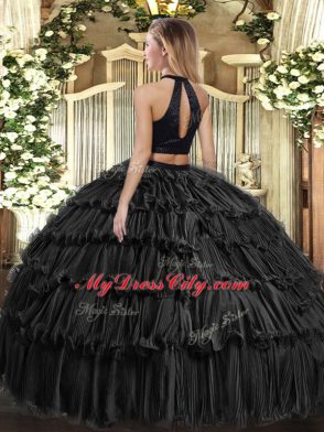 Flare Sleeveless Backless Floor Length Beading and Ruffled Layers 15 Quinceanera Dress