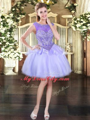 Traditional Lavender Sleeveless Floor Length Beading Zipper Quince Ball Gowns