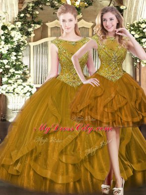 Spectacular Floor Length Brown Ball Gown Prom Dress Scoop Sleeveless Zipper