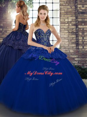 Fashionable Sweetheart Sleeveless Lace Up 15th Birthday Dress Royal Blue Tulle