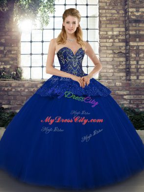 Fashionable Sweetheart Sleeveless Lace Up 15th Birthday Dress Royal Blue Tulle