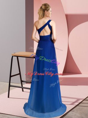 Hot Selling Purple Formal Evening Gowns Chiffon Brush Train Sleeveless Beading