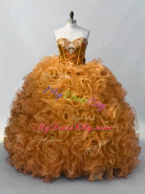 Artistic Gold Sleeveless Sequins Lace Up 15th Birthday Dress