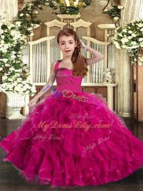Super Fuchsia Straps Neckline Ruffles Kids Formal Wear Sleeveless Lace Up