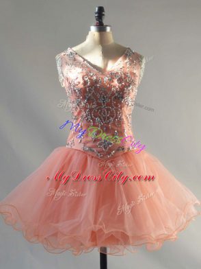 Peach Sleeveless Tulle Lace Up Homecoming Dress Online for Prom and Party and Military Ball