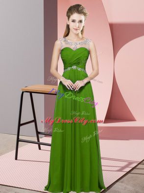 Sleeveless Floor Length Beading Backless Prom Dress with Green