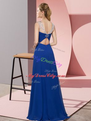 Sleeveless Floor Length Beading Backless Prom Dress with Green