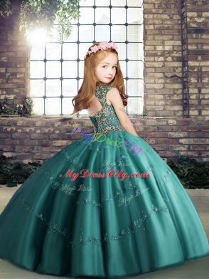 Cheap Brown Sleeveless Beading Floor Length Little Girls Pageant Gowns
