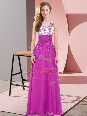 Fuchsia Sleeveless Chiffon Backless Quinceanera Court Dresses for Wedding Party