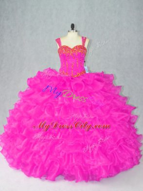 Fantastic Sleeveless Lace Up Floor Length Beading and Ruffles Sweet 16 Dresses