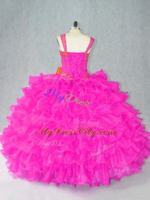 Fantastic Sleeveless Lace Up Floor Length Beading and Ruffles Sweet 16 Dresses