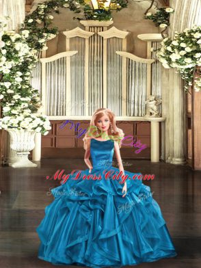 Teal Ball Gowns Organza Scoop Sleeveless Ruffles Floor Length Lace Up 15th Birthday Dress