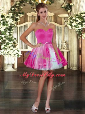 Gorgeous Tulle Sweetheart Sleeveless Lace Up Beading Sweet 16 Quinceanera Dress in Fuchsia