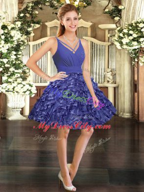 V-neck Sleeveless Backless Prom Party Dress Purple Taffeta