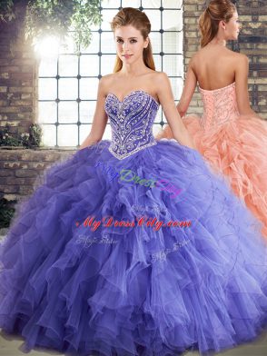 Delicate Tulle Sleeveless Floor Length Quinceanera Gown and Beading and Ruffles