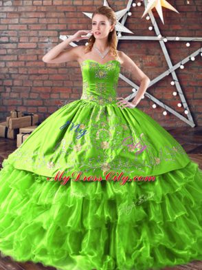 Luxury Satin and Organza Lace Up Sweetheart Sleeveless Sweet 16 Dresses Embroidery