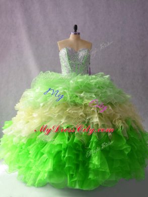 Multi-color Organza Lace Up Sweet 16 Dresses Sleeveless Floor Length Beading and Ruffles
