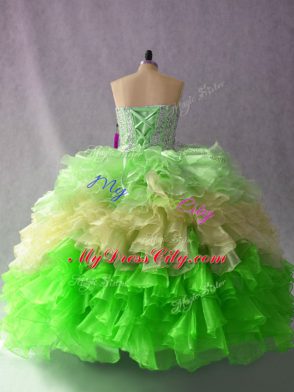 Multi-color Organza Lace Up Sweet 16 Dresses Sleeveless Floor Length Beading and Ruffles