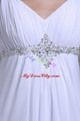 Nice White Wedding Gown Chiffon Brush Train Sleeveless Beading