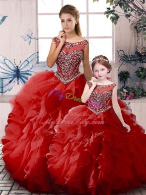 Fashion Organza Sleeveless Floor Length Vestidos de Quinceanera and Beading and Ruffles